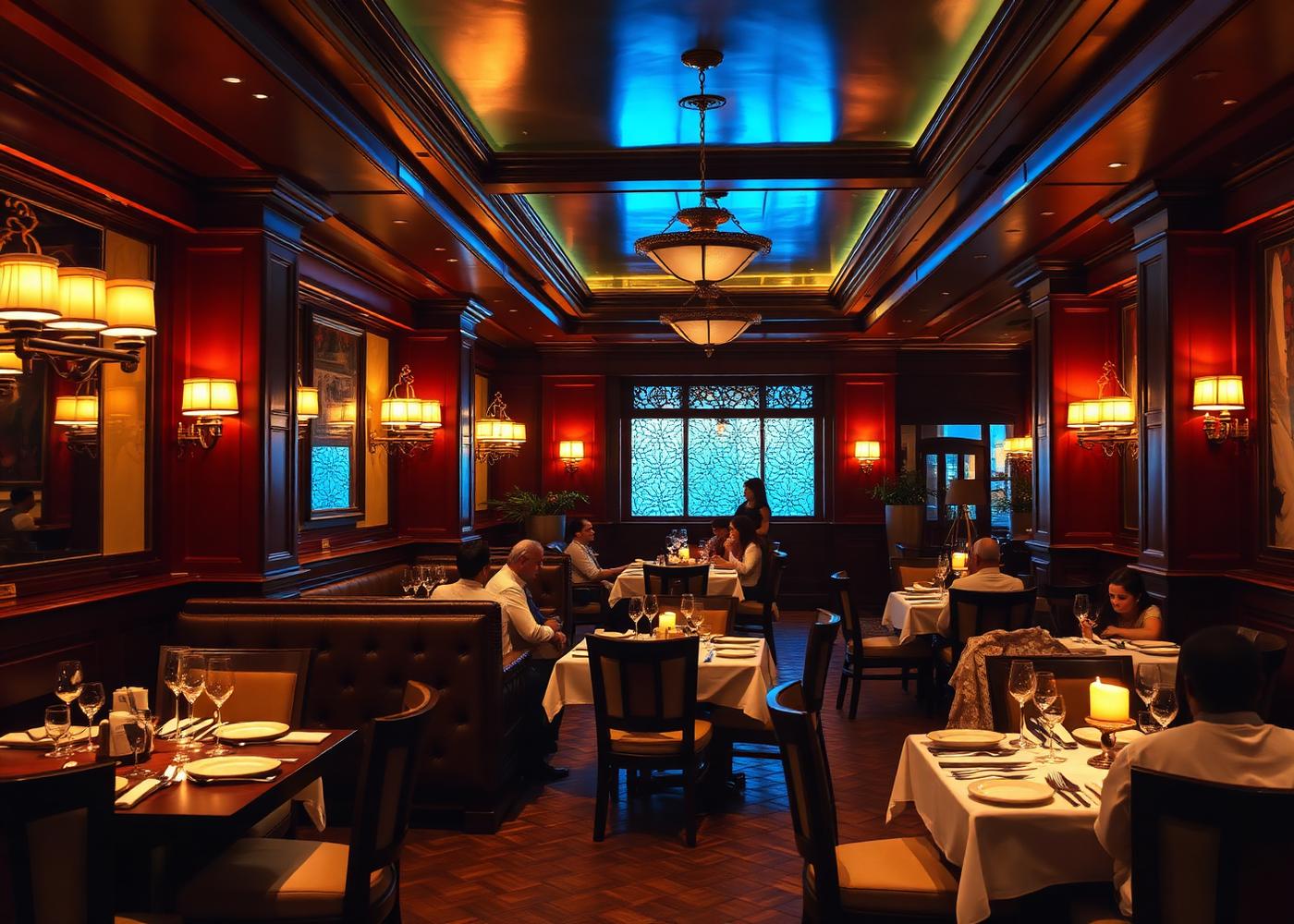 Warmly lit dining room of the Shree Sweet restaurant with families seated at tables